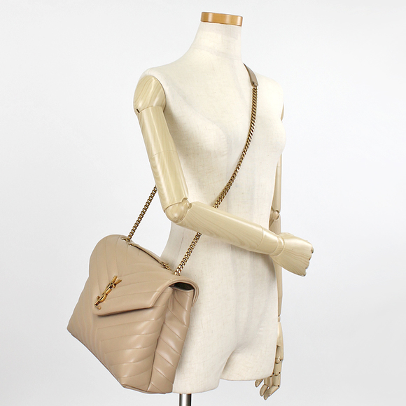 Saint Laurent Medium Loulou Shoulder Quilting Tan Bag Chevron - Picture 1 of 8